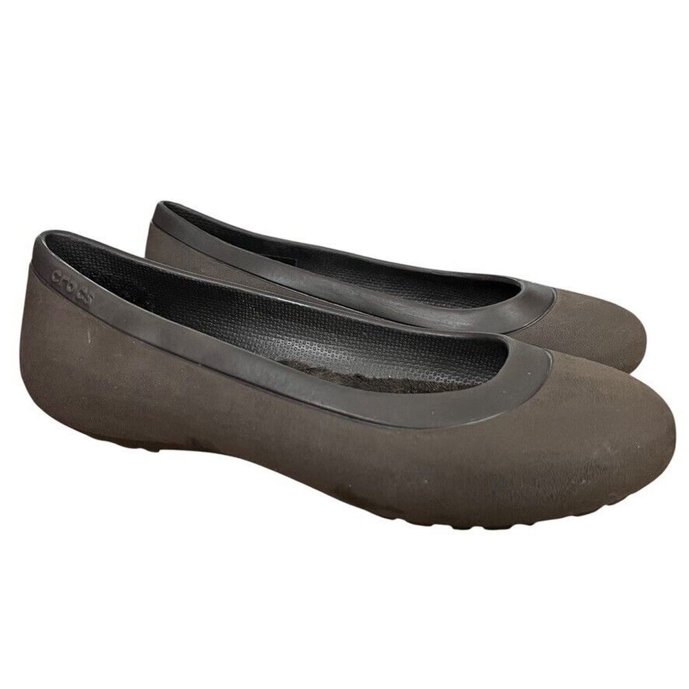 Crocs Mammoth Ballet Flats Fur Lined Dark Brown Round Toe Slip On Shoes sz 7